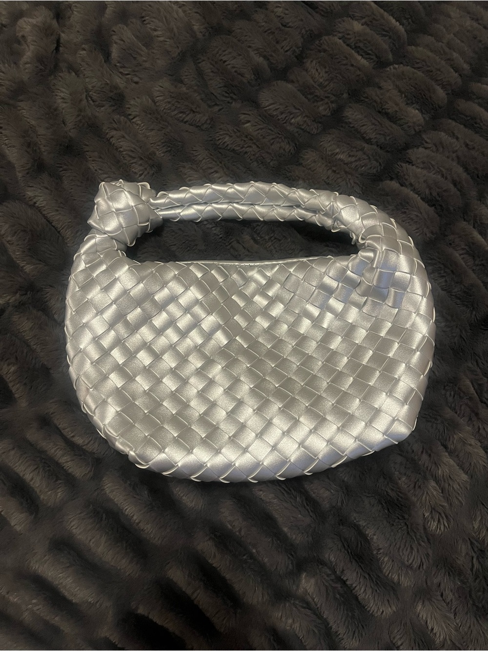 Woven Metallic Silver Shoulder Bag